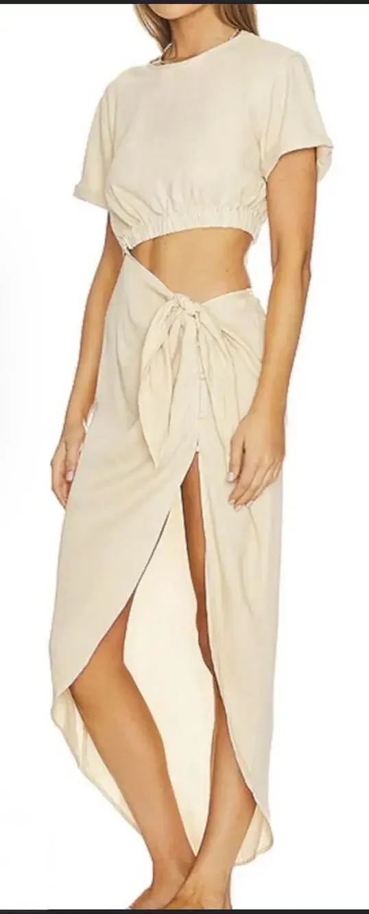 Free People Rae Maxi Dress in Summer Khaki Vacation Size Small